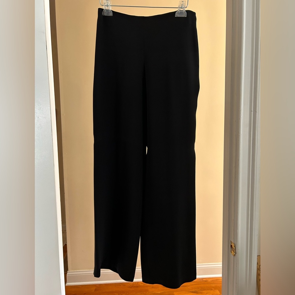 NWT Eileen Fisher Heavyweight Stretch Silk Georgette Black Modern Wide Leg Pants